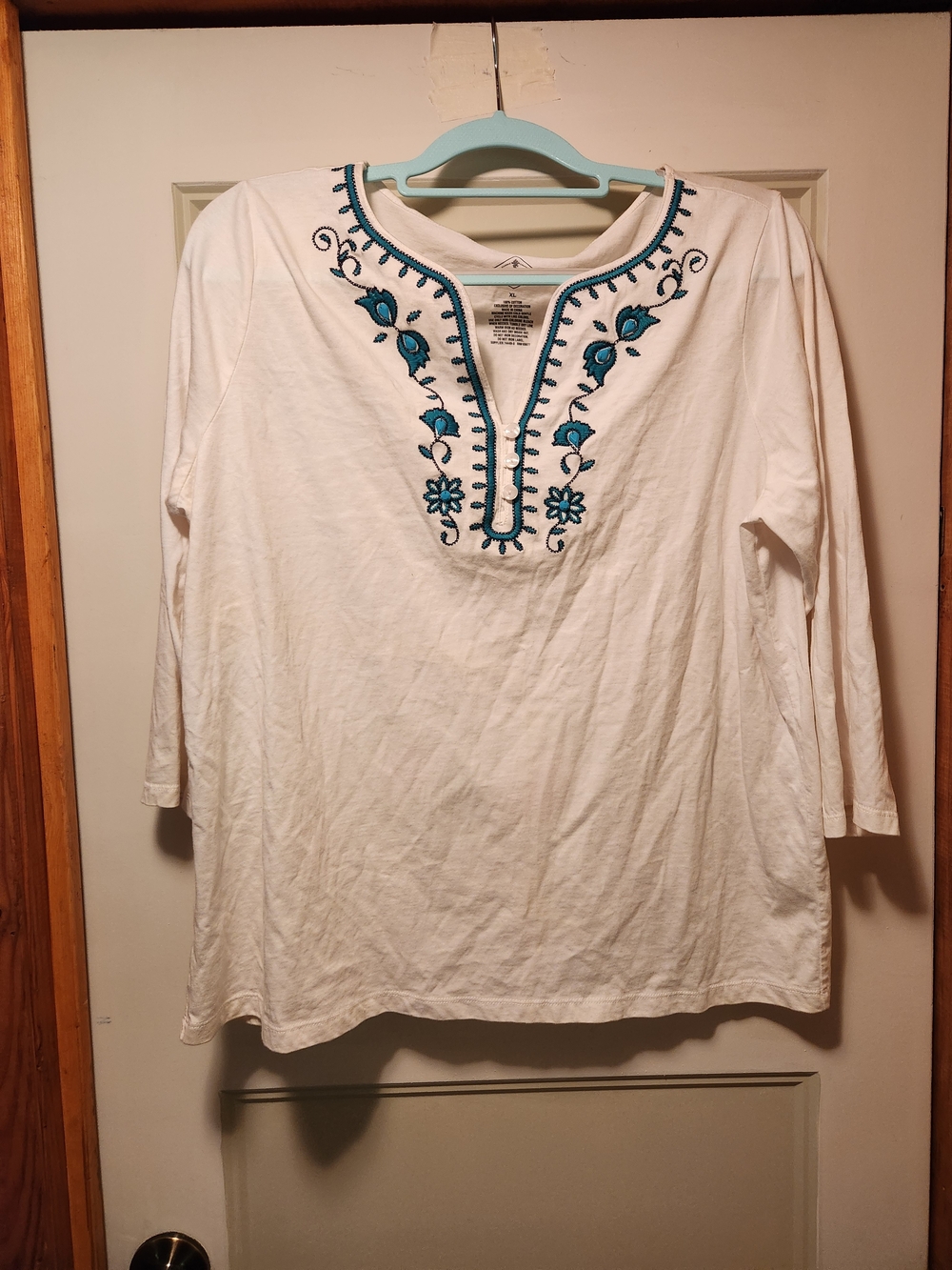 Craft White Tunic with Teal Embroidery